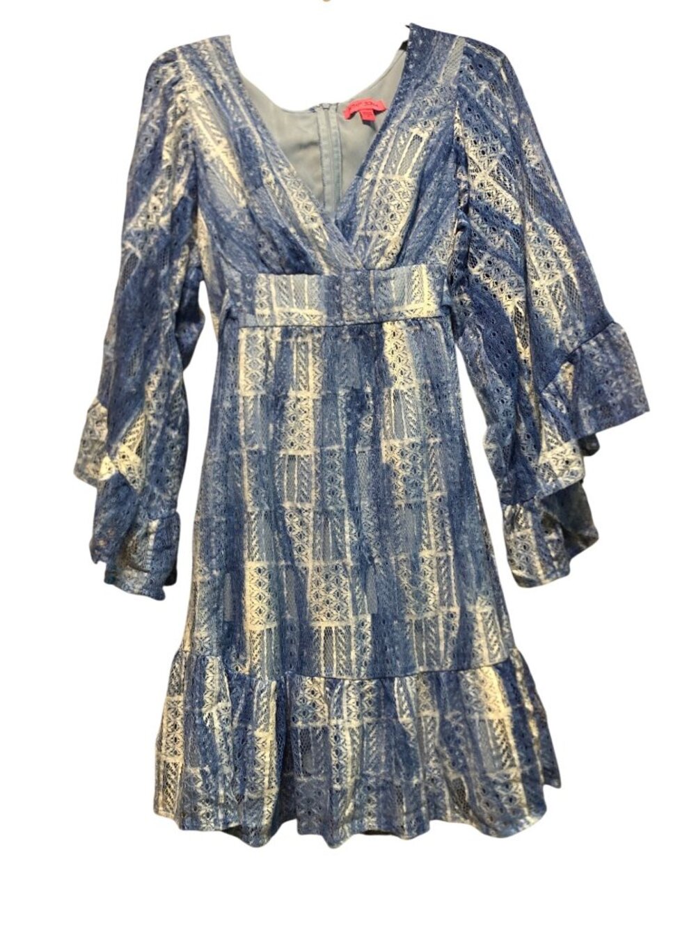 Betsey Johnson Blue Lace Ruffle Bell Sleeve Dress Size 10 Boho-Chic
